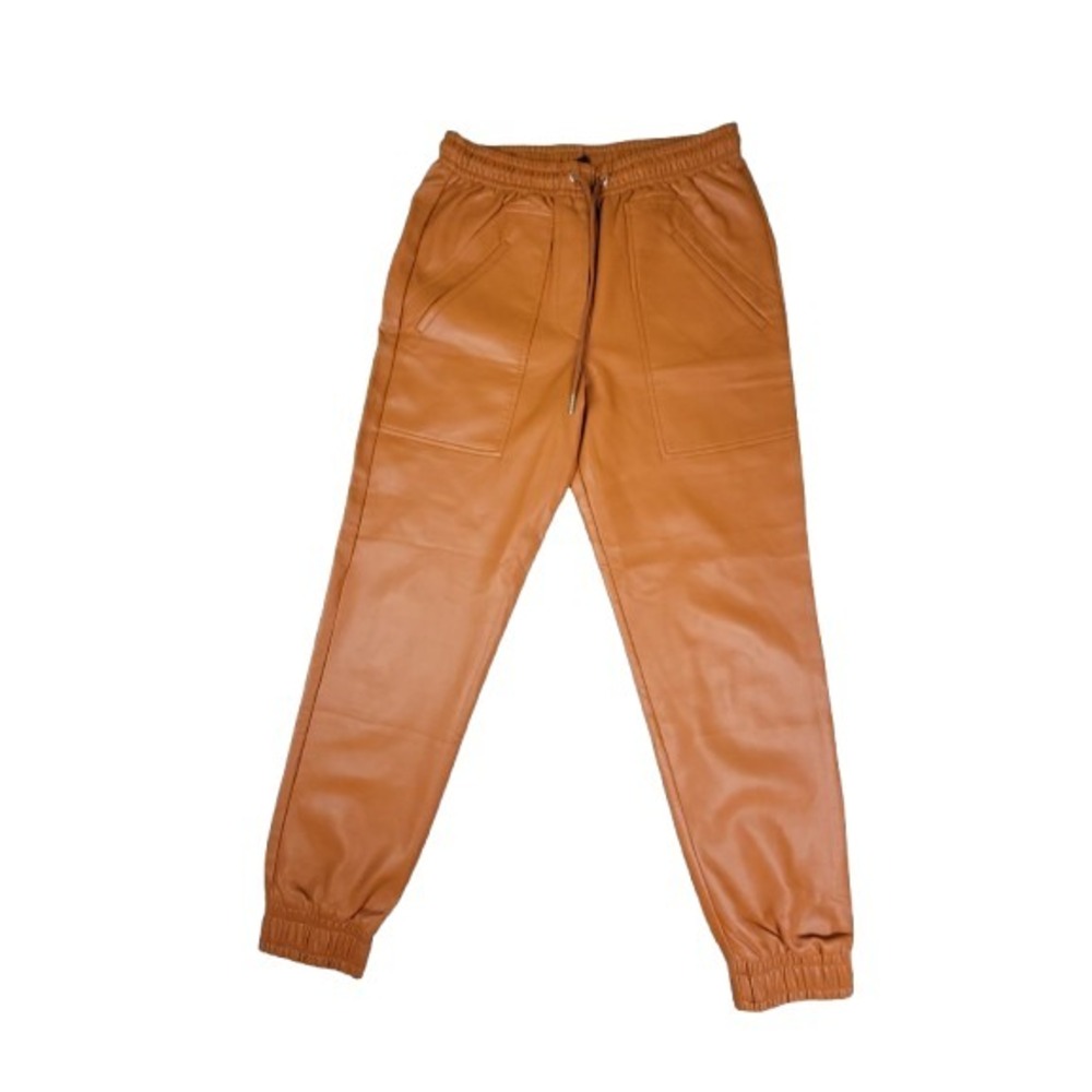 French Connection Jogger Pants Women 6 Brown Faux Leather Drawstring Tapered Leg